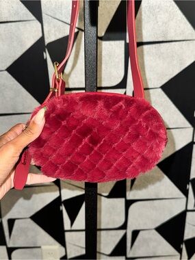 Ruby Red Quilted Faux Fur Belt Bag